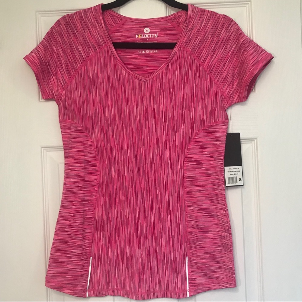 Velocity Pink Space Dyed V-Neck Workout Top Small